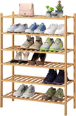 6-Tier Bamboo Shoe Rack for Entryway, Stackable | Foldable | Natural, Shoe Organizer for Hallway Closet, Free Standing Shoe Racks for Indoor Outdoor