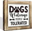 Pet Wood Sign - Dogs Welcomed People Tolerated, Welcome Sign, Box Sign Wood Desk Sign Decor, Funny Dogs Decor, Rustic Decor, Dog Home Decor for Front Door Porch, Gift for Dog Mom, Dog Owner Gift