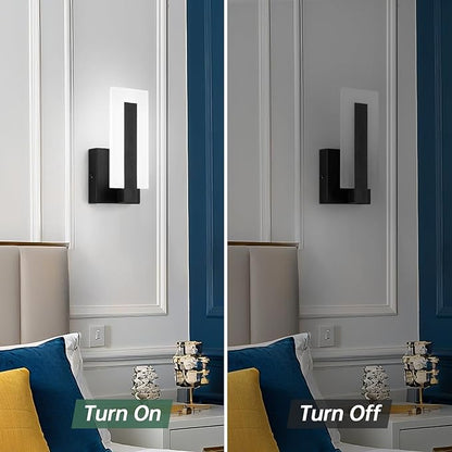 Modern LED Acrylic Wall Sconce, Black Indoor Wall Light Fixtures, 6000K Cold White Wall Mounted Lamp, Wall Sconce Lighting for Hallway, Study,Stairway, Corridor, Bathroom