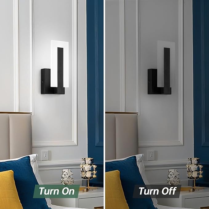 Modern LED Wall Sconce, Black Indoor Wall Light Fixtures, 6000K Cold White Wall Mounted Lamp Set of 2, Acrylic Wall Sconce Lighting for Hallway, Bedroom, Stairway, Corridor, Bathroom