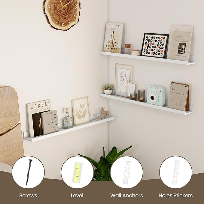 Axeman 30 Inch Floating Shelves | Picture Ledge Shelf Set of 2 | White Wall Shelves with Lip | White Picture Shelf for Wall with Ledge | Photo Ledges 30 Inch