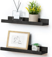 Picture Ledge Shelf for Wall, 16 inch Solid Pine Wood Nursery Book Shelves 2 Packs, Floating Ledge Shelves for Kids' Room Bedroom Bathroom Living Room Photo Frames Office Nursey Wall Decor, Black