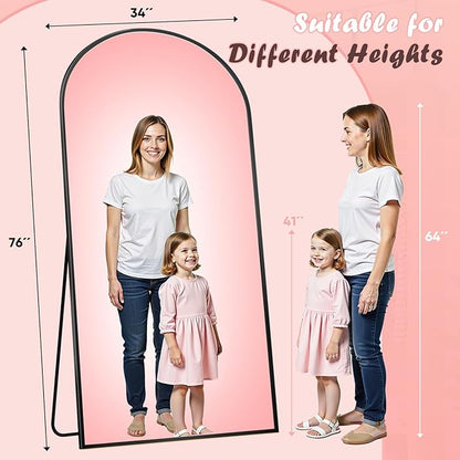 Full Length Mirror, 76" x 34" Arched Full Body Mirror Large Standing Floor Mirrors, Mirrors for Bedroom, Bathroom, Living Room Standing or Wall Leaning, Black