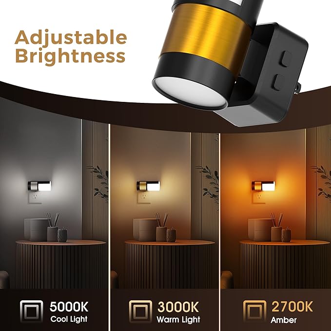 L LOHAS LED Night Lights Plug into Wall, Plug in Night Light, Soft White/Cool White/Amber, Dimmable Backlit Nightlight with Light Sensor, 180° Rotatable Nightlights Plug in Wall for Hallway, 1Pack