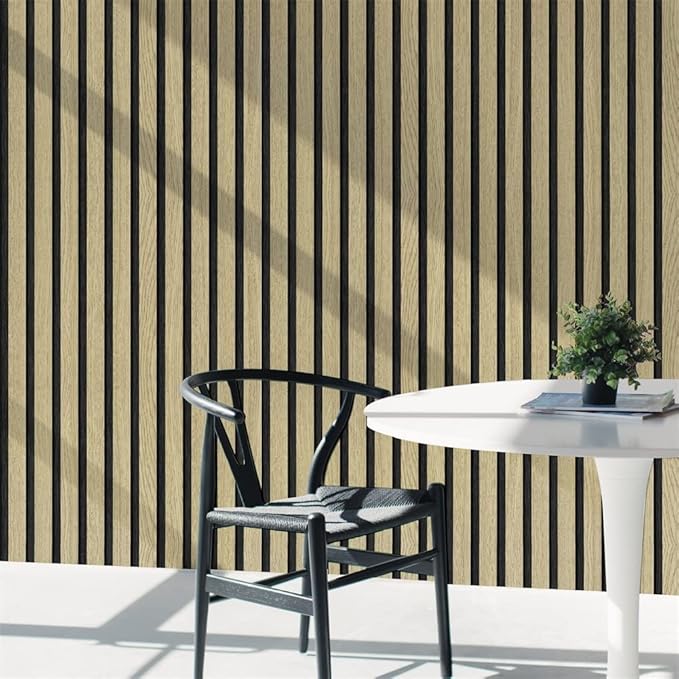 Wallpaper Peel and Stick Wood Grating Stripe Self-Adhesive Wallpaper Faux Wood Contact Paper Wood Slats Self Adhesive Wall Paper PVC Vinyl Film Removable Waterproof (Wood B, 17.3