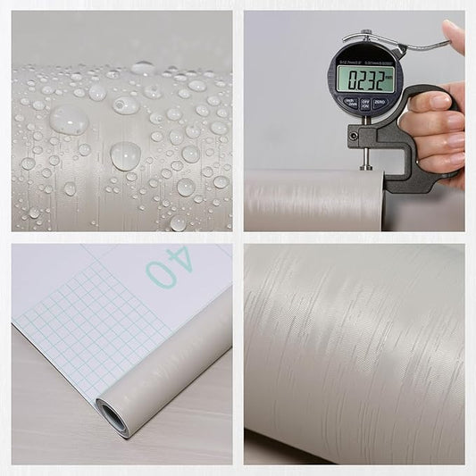 wishFIRE Cream Textured Peel and Stick Wallpaper 15.7"×472" Contact Paper Wood Look Wall Paper Self Adhesive Waterproof Vinyl Wallpaper for Bedroom Kitchen Cabinets Countertop