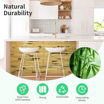 Natural Bamboo Wall Panel for Interior Wall Decor, Renewable Pole Wrap Wainscoting Paneling for Wall Ceiling Furniture Cabinet Office, 12 x 96 Inch, Light Burned