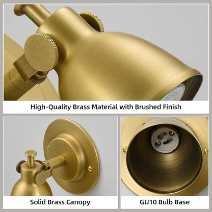 Gold Small Wall Sconce Hardwired Single - Brass Vintage Dimmable Indoor Bell Light Fixture for Bathroom Vanity Bedroom Bedside Reading Hallway Living Room Kitchen Gallery Hall Picture Lamp