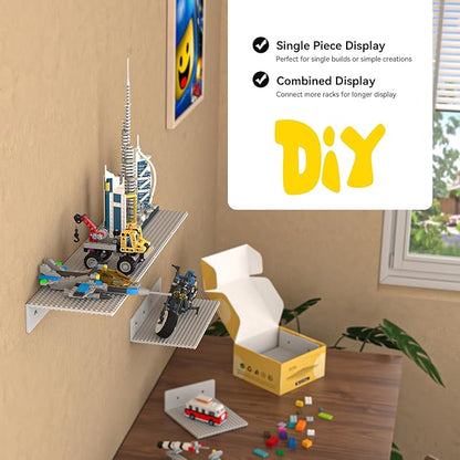 BlissBox 12-Pack Floating Display Shelves for Wall Compatible with Lego Building Bricks, 5 × 5.5 Inch Dual-Sided 16 × 17 Studs for Brick Storage and Display, ABS Display Shelf for Room Decor, Gray