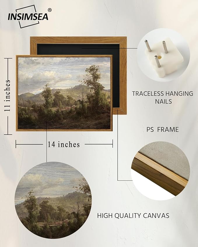 InSimSea Framed Canvas Wall Art Vintage Decor, Home Decor Retro Landscape Oil Painting Canvas Wall Art Decorations for Living Room Kitchen Office Farmhouse Bathroom Decor, 11