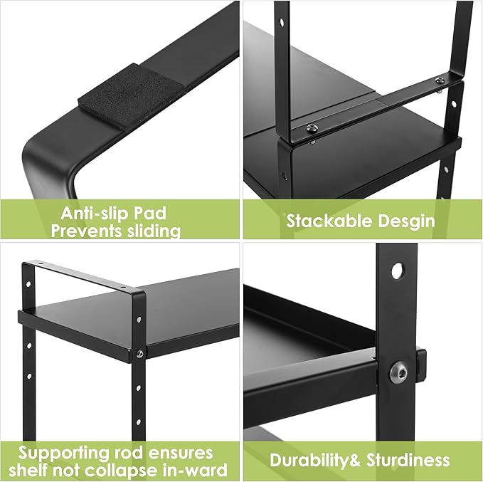 Expandable Cabinet Shelf Organizer Rack, Stackable Kitchen Counter Storage Shelves Stand, Adjustable Height Pantry Shelf Spice Rack
