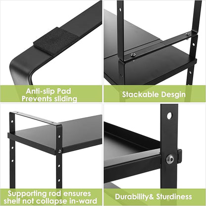 Expandable Cabinet Shelf Organizer Rack, Stackable Kitchen Counter Storage Shelves Stand, Adjustable Height Pantry Shelf Spice Rack