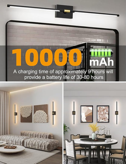 Battery Operated Wall Sconces Set of 2, 10000mAh Rechargeable Wall Lights, Easy Install 360° Rotate 3000K-6000K LED Wireless Wall Light Decor for Bedroom Living Room Hallway Picture Lighting Gallery