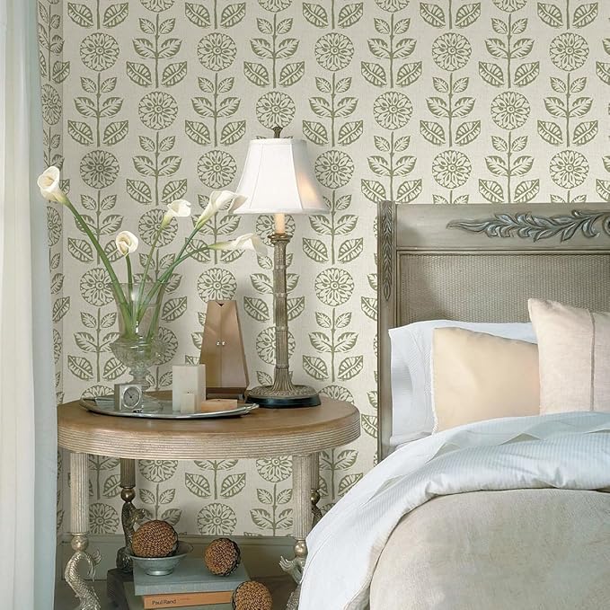 Wudnaye Vintage Floral Peel and Stick Wallpaper Beige Floral Contact Paper 17.7in × 196.8in Tulip Self Adhesive Wallpaper Boho Flowers Removable Waterproof Wall Paper for Bathroom Bedroom Decorative