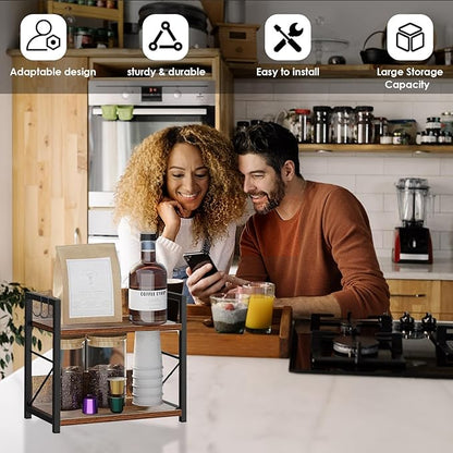 2 Tier Kitchen Counter Shelf Organizer, Coffee Bar Station Organizer, Space Saving Spice Rack, Countertop Shelf for Home Countertop Kitchen Office
