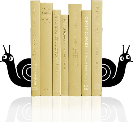 Bookends Cute Snail Metal Book Ends, Novelty Decorative Bookends for Bookshelf, Book Organizer for Desk Home Office School Bookshelf Decor, Black - 1 Pairs