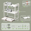 NETEL Expandable Microwave Stand,3 Tier Metal Kitchen Countertop Organizer Shelves with 8 Hooks,Bakers Rack,Pull-Out Microwave Shelf,Metal Storage Shelves,110lbs Weight Capacity,White