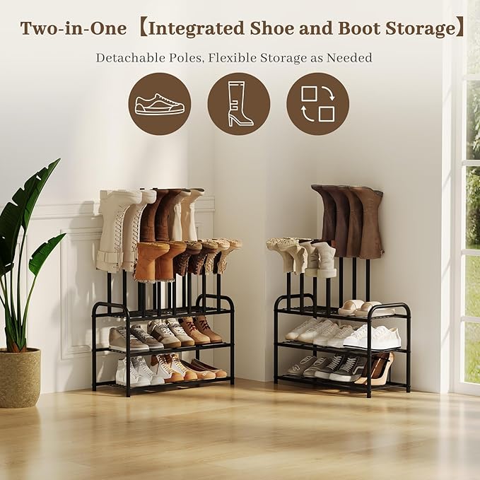 Shoe Rack - 3-Tier Metal Boot Rack Organizer for Entryway, Closet & Garage, Free Standing Shoe Shelf for Storage Tall Boots, Sneakers, Cowboy Boots, Black (Medium - 6 Pairs)