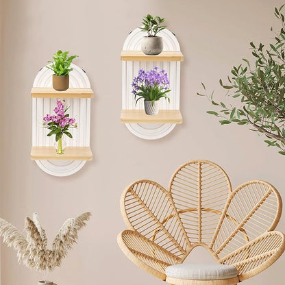 2 Pcs Modern Boho Wooden Rainbow Wall Shelves Shelf Decor, Wood Wall Mount Book Shelf, Floating Shelves for Living Rooms Bathroom Wall Decor Display (03)