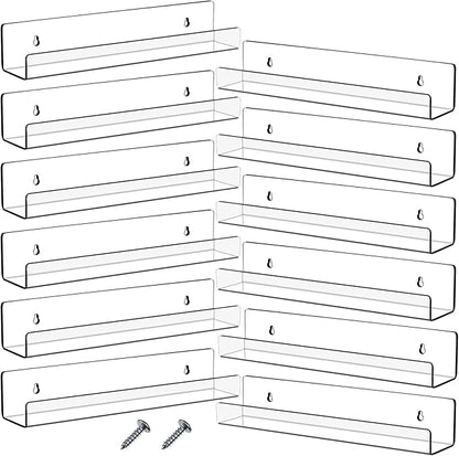 Blulu 16 Packs 14 Inch Acrylic Floating Shelf Wall Mounted Invisible Acrylic Shelf Ledge Floating Bookshelf for Living Room Office Bedroom Bathroom Kitchen Decoration Space Save