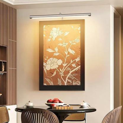 9W Picture Light Plug in, 24" Adjustable LED Art Light with Remote Control, Dimmable Wall Light for Picture Display Dartboard Art Work (Nickel)