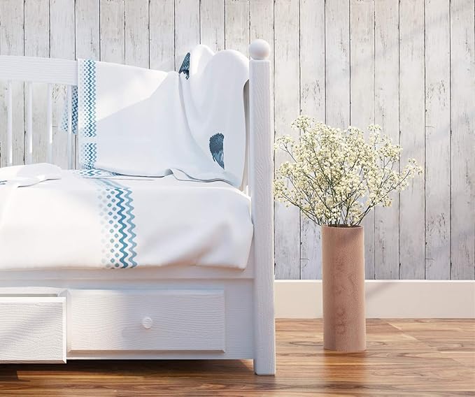 39.37 ft x17.7 in White Wood Peel and Stick Wallpaper White Wall Paper Removable Vintage Wood Plank Contact Paper Self Adhesive Decorative Wall Covering Vinyl Film Roll