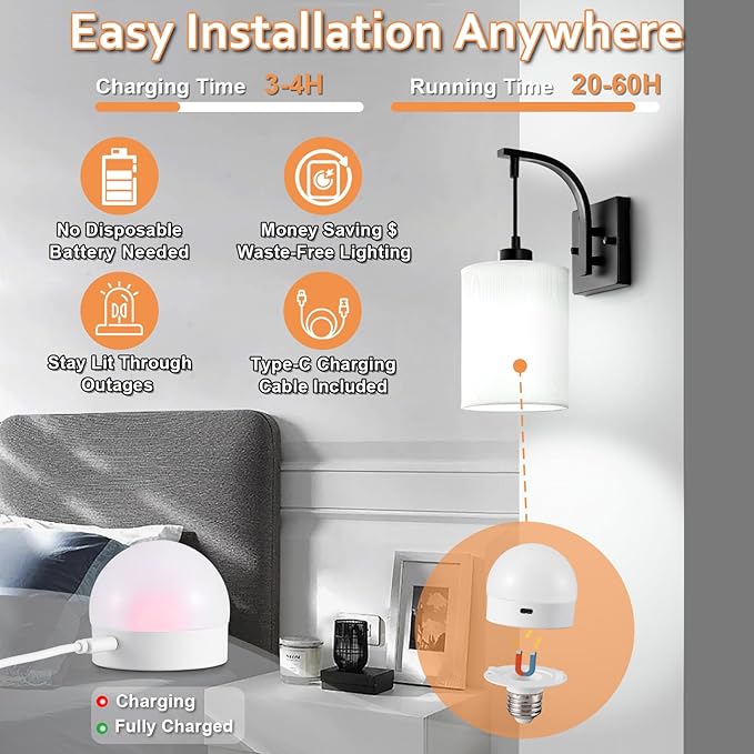 Battery Operated Wall Sconces Set of 2, Black Rechargeable Wall Sconces with Remote & Bulbs, Indoor Not Hardwired Wall Lights, 15 Colors Dimmable Cordless Wall Lamps for Living Room Bedroom Hallway