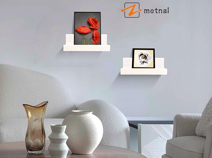 Z metnal Small Floating Shelves, Natural Wooden Display Wall Shelf for Picture Ledge, Nursery Floating Shelves, White, Wall Mounted, 8 x 5.5 inch, 2 Pcs