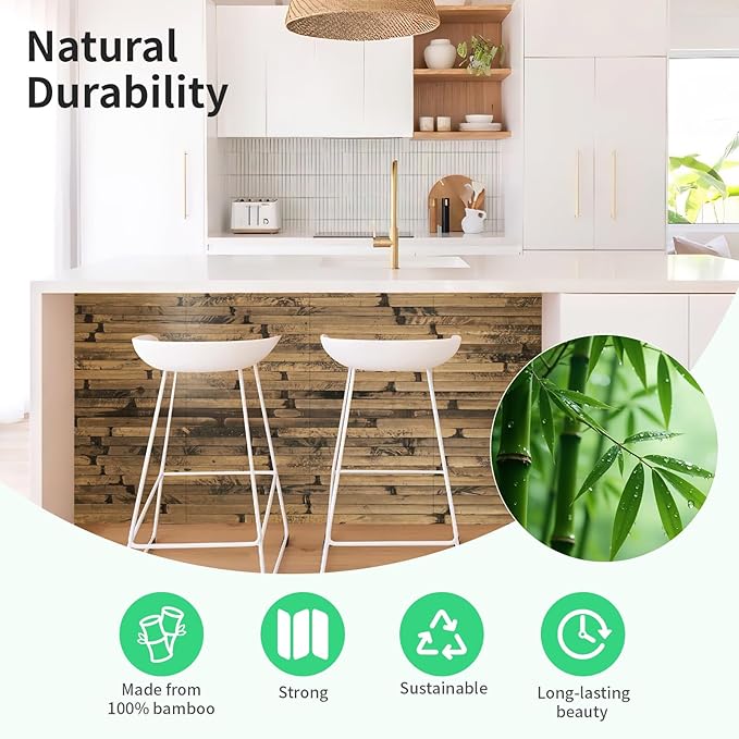 Natural Bamboo Wall Panel for Interior Wall Decor, Renewable Pole Wrap Wainscoting Paneling for Wall Ceiling Furniture Cabinet Office, 12 x 96 Inch, Dark Burned