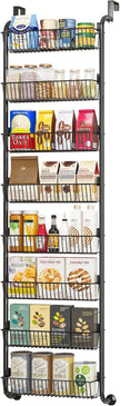 MIAOLI Over the Door Pantry Organizers and Storage, 8-Tier Spice Rack, Home & Kitchen Storage Shelves for Cabinet, Large Capacity Hanging Seasoning Organizer, Laundry Room Organization, Black