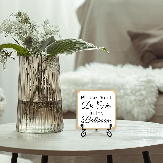 Please Dont Do Coke in the Bathroom Sign With Iron Support, Home Toilet Desk Bathroom Decor Wood Sign Shelf Decor Restroom Farmhouse Housewarming Gifts Table Centerpiece - (a029)