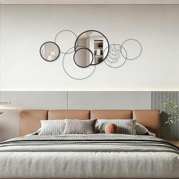 Black Round Wall Mirror Set, Metal Framed Circle Mirror Set Modern Decorative Mirrors for Living Room Bedroom Entryway Bathroom 20x40 Inch Home Decor