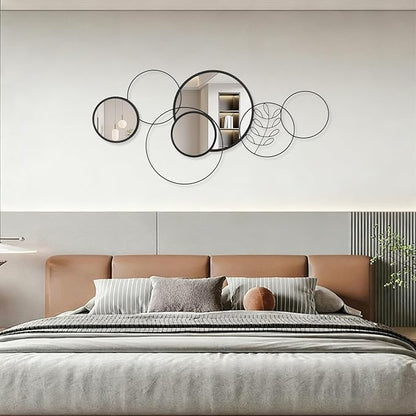 Black Round Wall Mirror Set, Metal Framed Circle Mirror Set Modern Decorative Mirrors for Living Room Bedroom Entryway Bathroom 20x40 Inch Home Decor