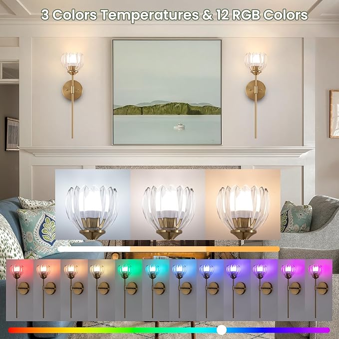 Vintage Battery Operated Wall Sconce Set of 2,Rechargeable Wall Lights with RGB Dimmable Detachable Bulbs and Remote,LED Wireless Wall Lamps for Bedroom Living Room Hallway