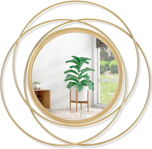 Large Gold Round Art Wall Mirror with Iron Metal Wire Frame Wall-Mounted Mirror for Home Decor Living Room Bedroom Bathroom Entryway 20"