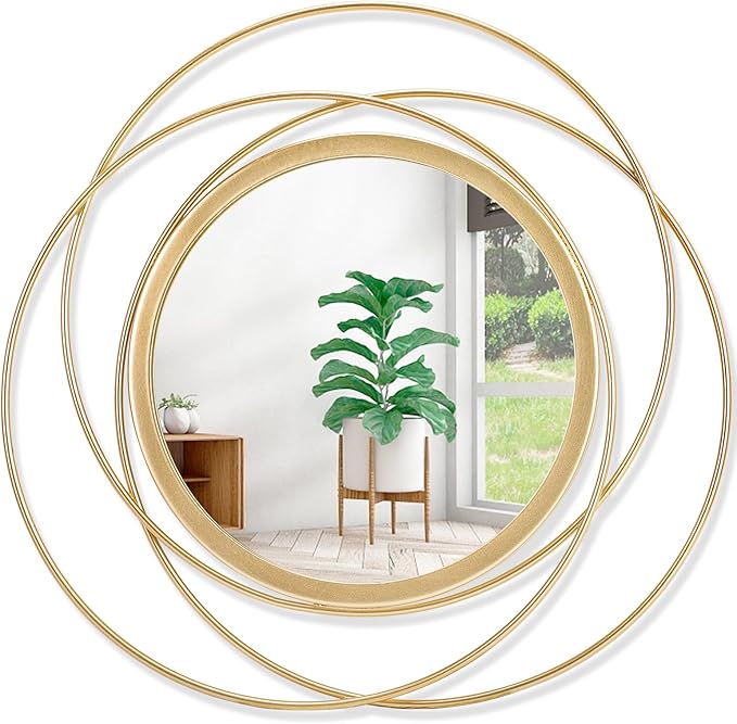 Gold Art Large Round Mirror with Iron Metal Wire Frame Wall-Mounted Mirror for Home Decor Living Room Bedroom Bathroom Entryway 16