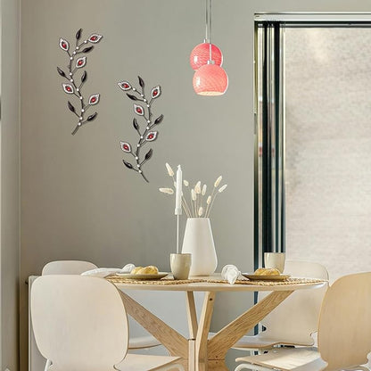 sxnzequnze 2 Pcs Metal Leaf Wall Art Crystal Bling Decorations Silver Leaves 3D Iron Handmade Home Decor Hanging Minimalist Accents Modern Set for Living Room Bathroom Bedroom Dining Room Hallway