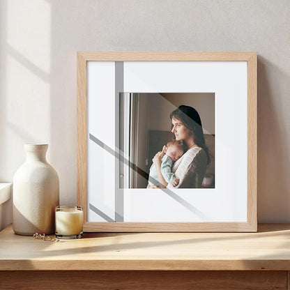 puthiac 12x12 Solid Oak Wood Picture Frame, Fits 8x8 with Mat or 12x12 Without Mat, Wall Display Only, Plexi Front, 3 Pack, Natural Oak