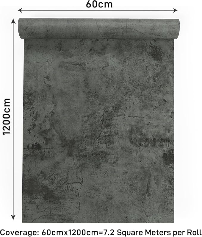 VaryPaper 24"x473" Large Industrial Cracked Concrete Peel and Stick Wallpaper Grey Limewash Wallpaper Cement Contact Paper for Countertops Waterproof Self Adhesive Concrete Wall Paper for Bedroom