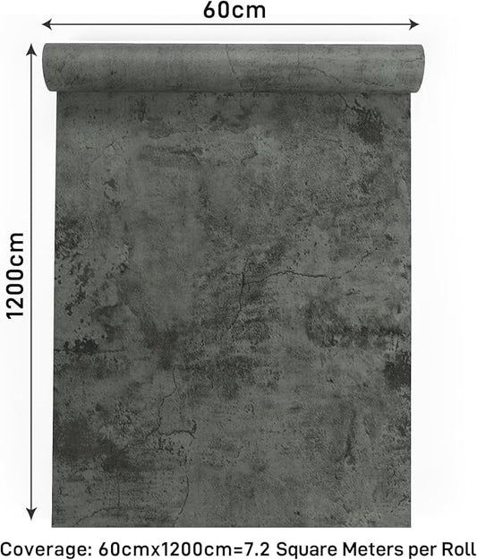 VaryPaper 24"x473" Large Industrial Cracked Concrete Peel and Stick Wallpaper Grey Limewash Wallpaper Cement Contact Paper for Countertops Waterproof Self Adhesive Concrete Wall Paper for Bedroom