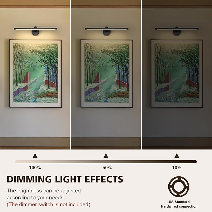Picture Light Dimmable Hard Wired 23.62 Inch Adjustable Swing Arm Black Wall Lights for Pictures Led Display Light for Artwork 14W Warm White