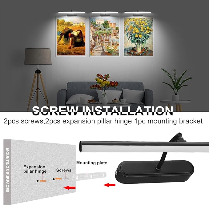 Picture Light,3AA Battery Wall Lights,Wireless Art Lights for Paintings,Remote Control Accent Light with Timer and Dimmable for Frame,Portrait,Mirror-Black
