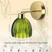 Wall Sconces Set of 2 Battery Operated | Tulip Glass Wall Lamps Rechargeable 5200mAh Wireless Wall Sconce Dimmable for Bedroom Living Room Hallway, Elegant Green Tulip Lampshade Wall Decor