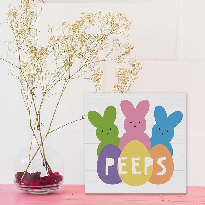 Easter Decorations Indoor Easter Party Decorations Farmhouse Easter Peeps Bunny Rabbit Egg Sign for Home Room Badroom Bathroom Office Table Mantle Desk Decor