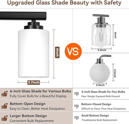 4-Light Bathroom Light Fixtures, 27" Modern Vanity Lights Over Mirror with Milky White Glass Shade, Matte Black Light Fixture, Classic Wall Light Fixture for Mirror Living Room Cabinet Bedroom Porch