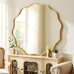30 Inch Scalloped Round Wall Mirror, Gold Wavy Edge Frame Circle Mirror for Bathroom, Bedroom, Entryway, Living Room for Wall Decor