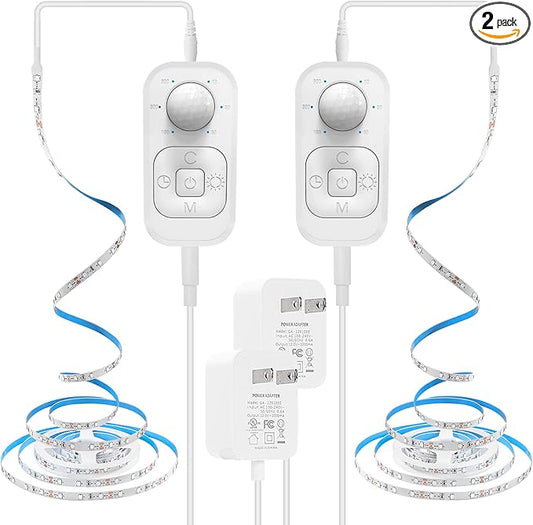 Motion Sensor Under Cabinet Lights - Plug-in LED Strip Lights Indoor With UL FCC Approved Adapter, Dimmer And Timer For Kitchen Cabinet, Counter, Shelf, Showcase, Stairway, Bedroom, Corridor, Washroom