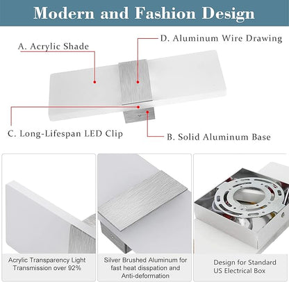 Lightess Modern Wall Sconce Dimmable 12W, Up Down Wall Lights Acrylic LED Wall Lamp for Hallway Bedroom Corridor, Cool White, HS521-1
