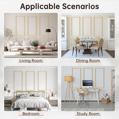 DODOKIE Peel and Stick Wall Molding Kit, Pre Cut Molding Wainscoting Panels for Interior Home Wall Moulding Décor Living Room Decoration, Self-Adhesive Ready to Assemble Gold (3 Set, 24 x 78 in)