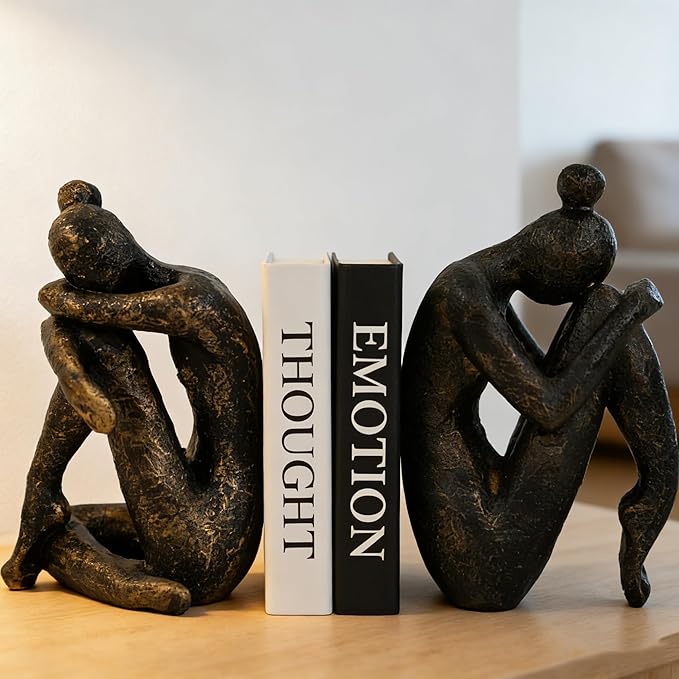 1 Pair Thinker Decorative Bookends for Shelves, Heavy-Duty Book Ends Holder, Resin Book Stopper for Office Home Living Room Decor
